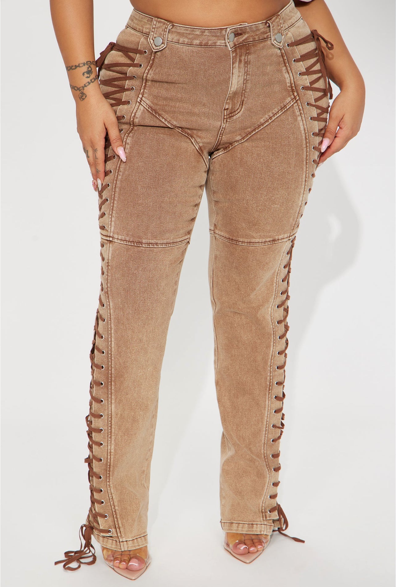 After Hour’s Lace Up Flare Pant - Khaki