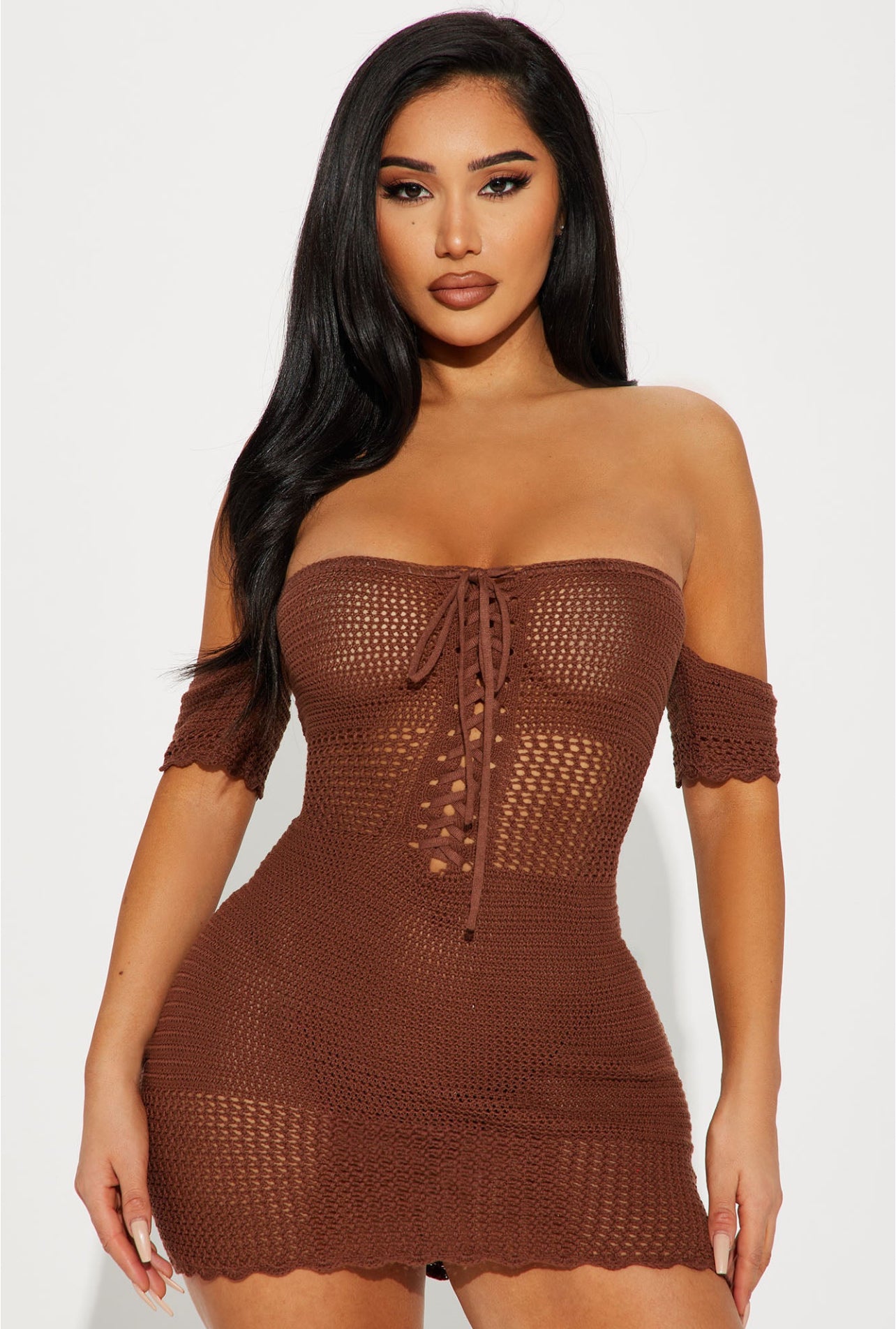 Crochet Mini Dress- Brown