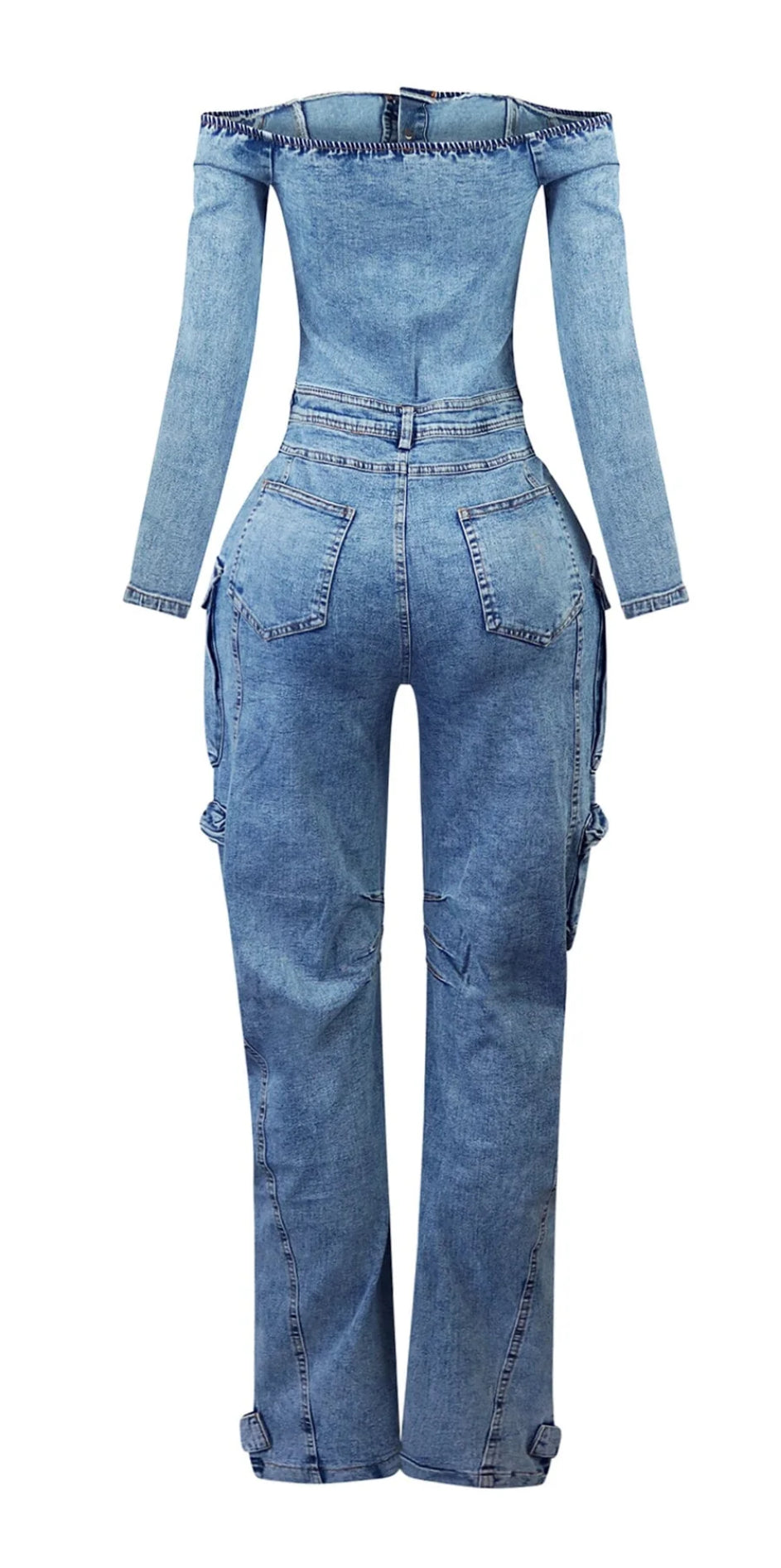 Carla Denim Off Shoulder Cargo Jumpsuit