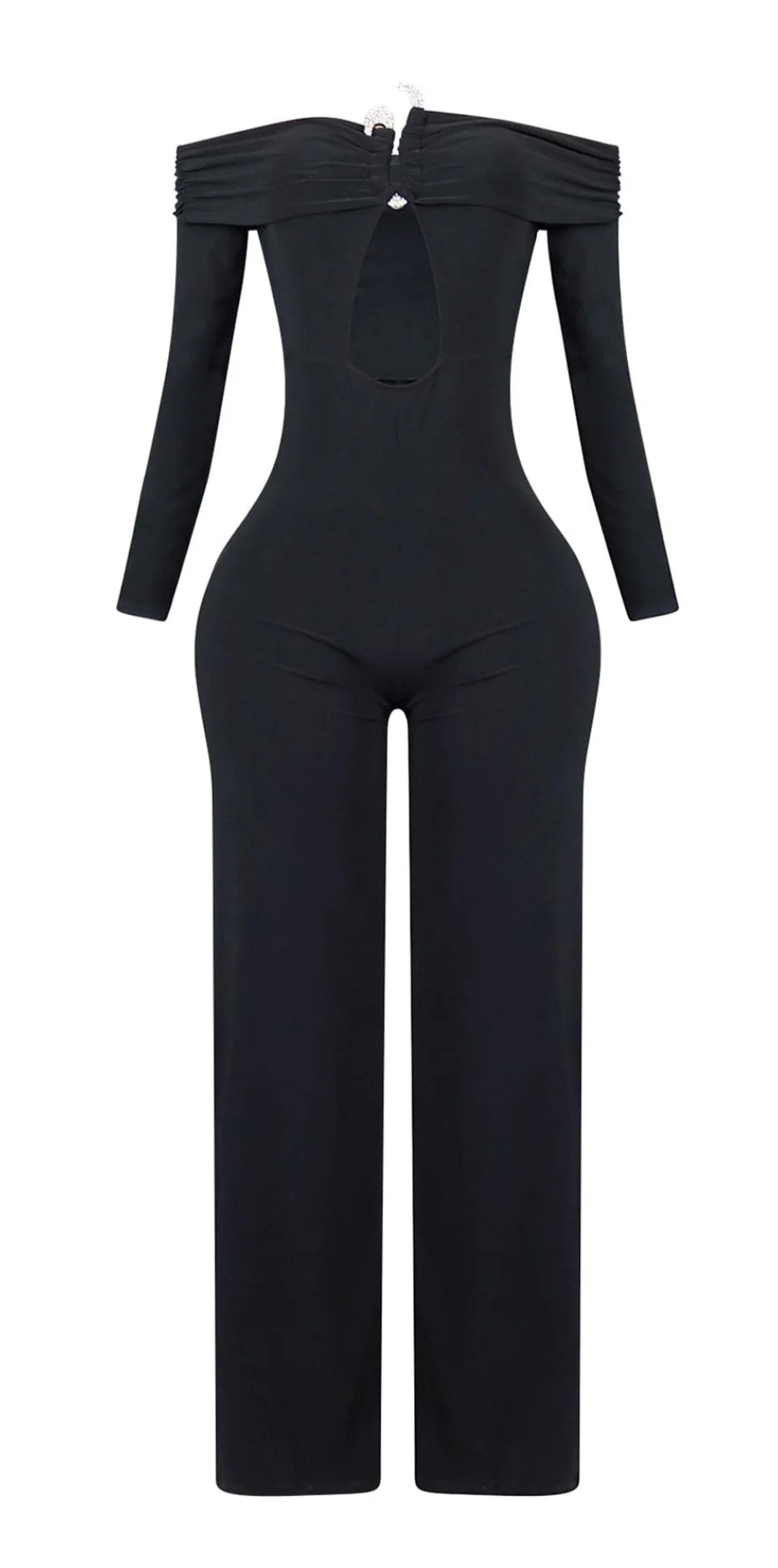 Randy Rhinestone Off Shoulder Long Sleeve Jumpsuit