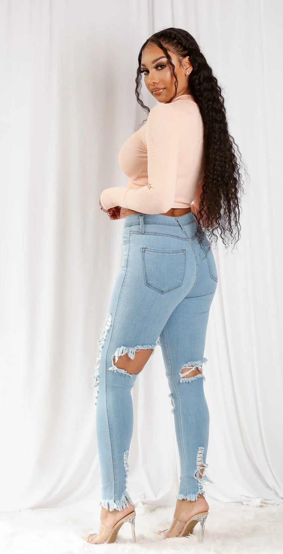 Muse Front And Back Distressed Skinny Jeans - Bleu