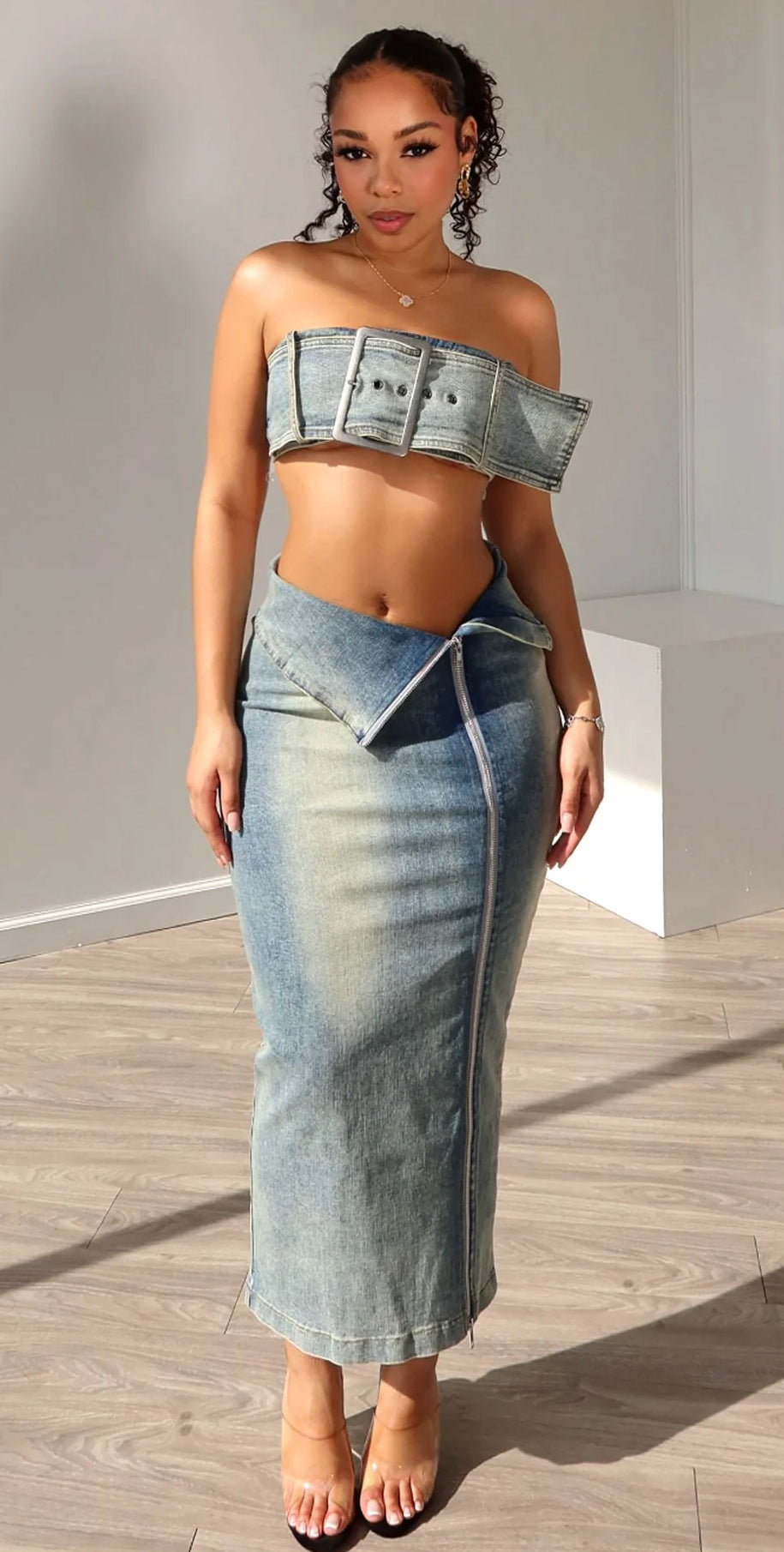 Revenge Denim Tube Top & Skirt SET