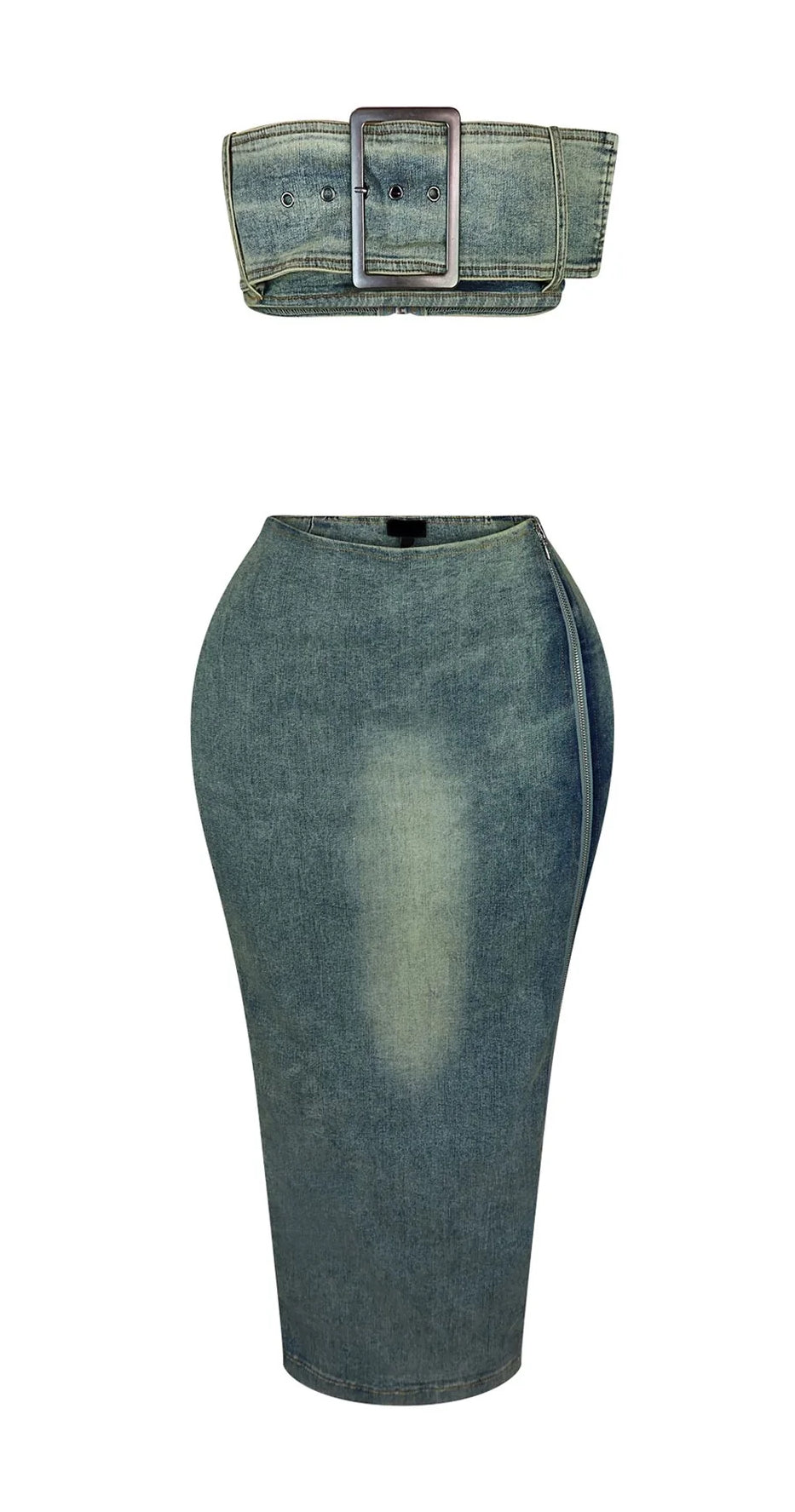 Revenge Denim Tube Top & Skirt SET