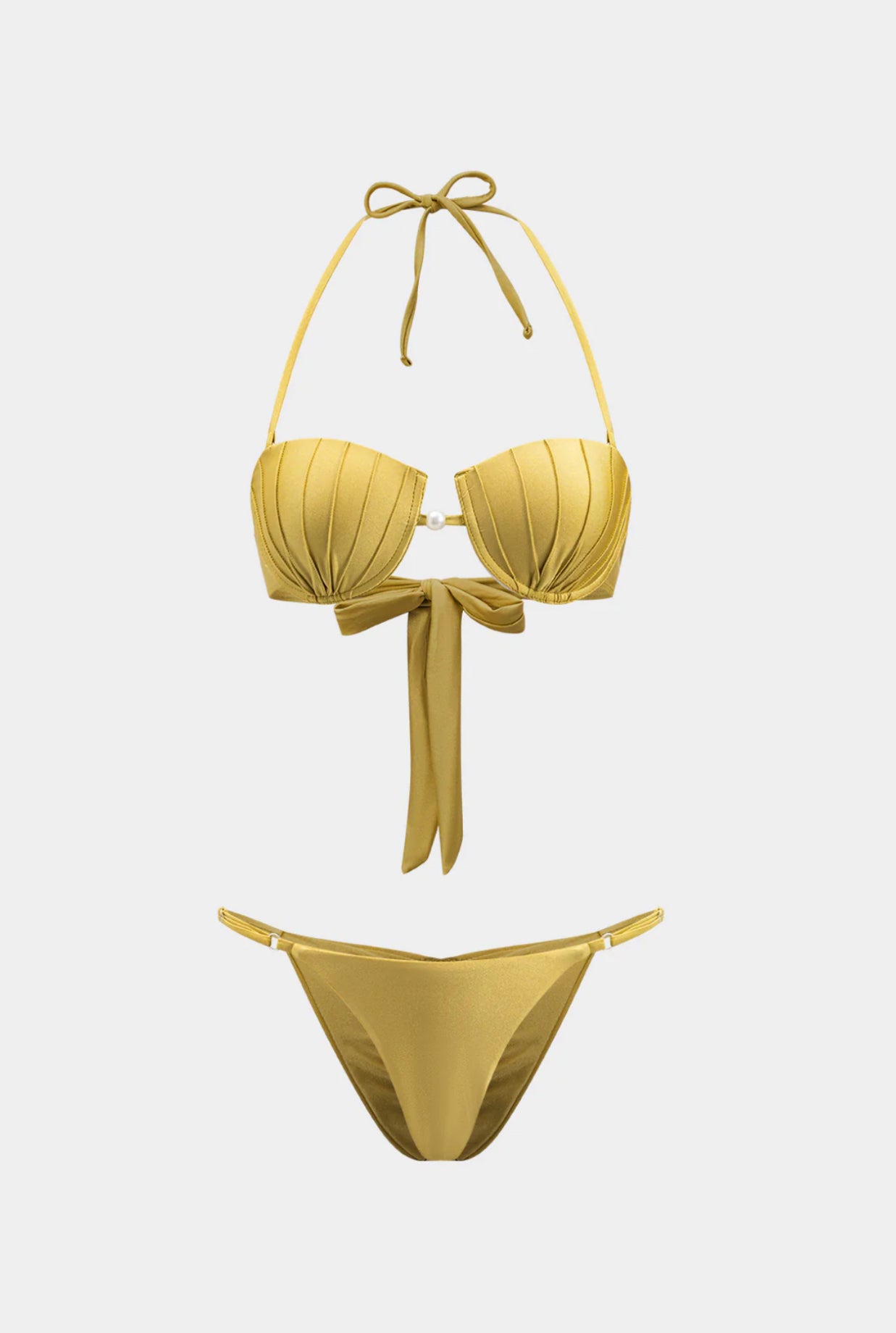 Ruched Backless Tie Up Two-Piece Bikini And Cut Out Slit Cover Up Set
