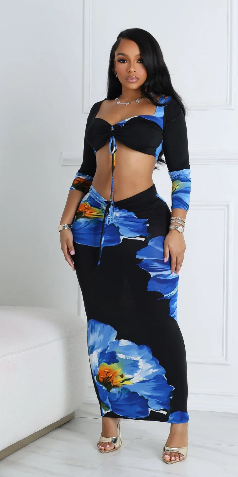 Lake Town Floral Printed Top & Skirt SET