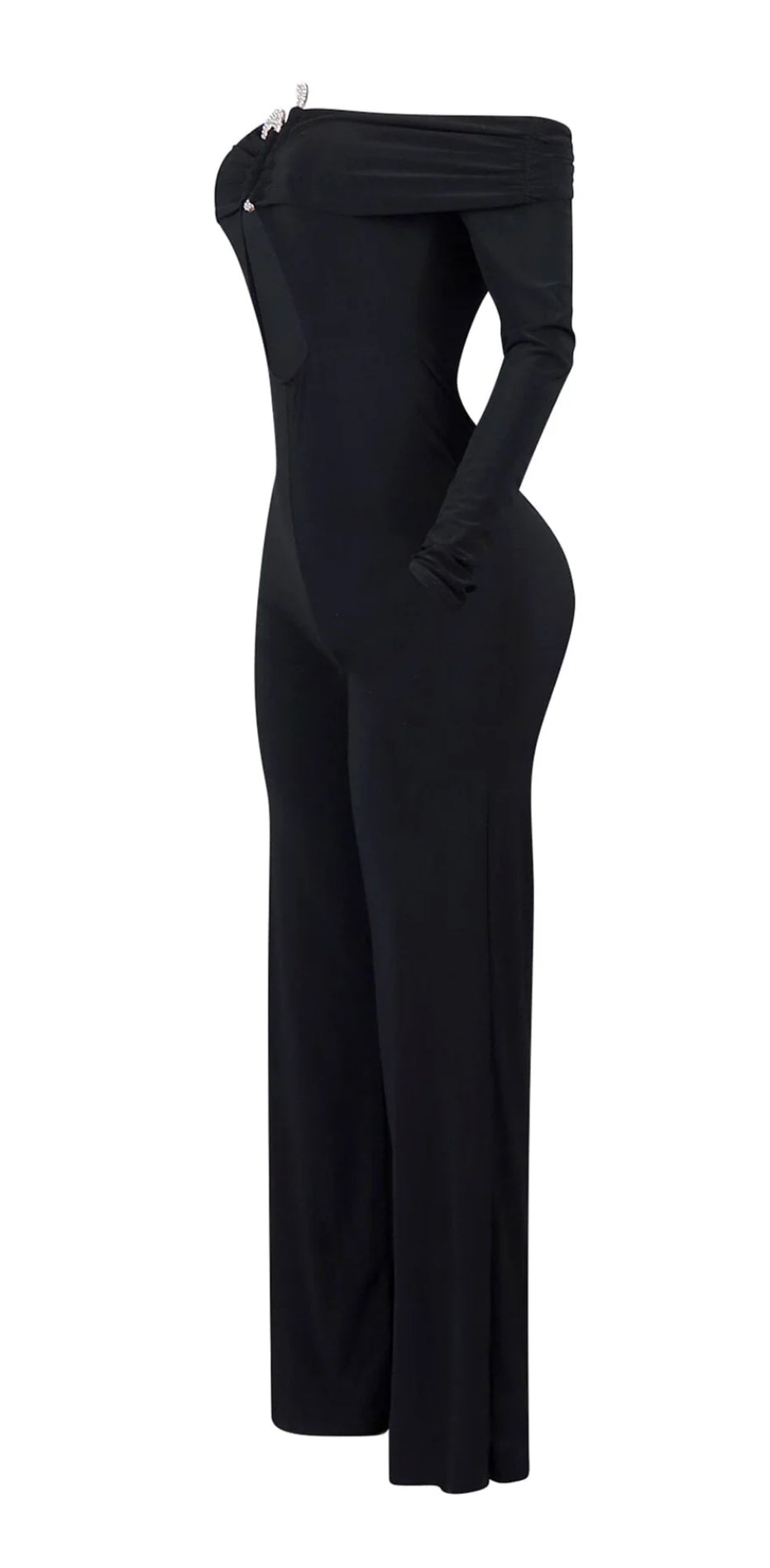 Randy Rhinestone Off Shoulder Long Sleeve Jumpsuit