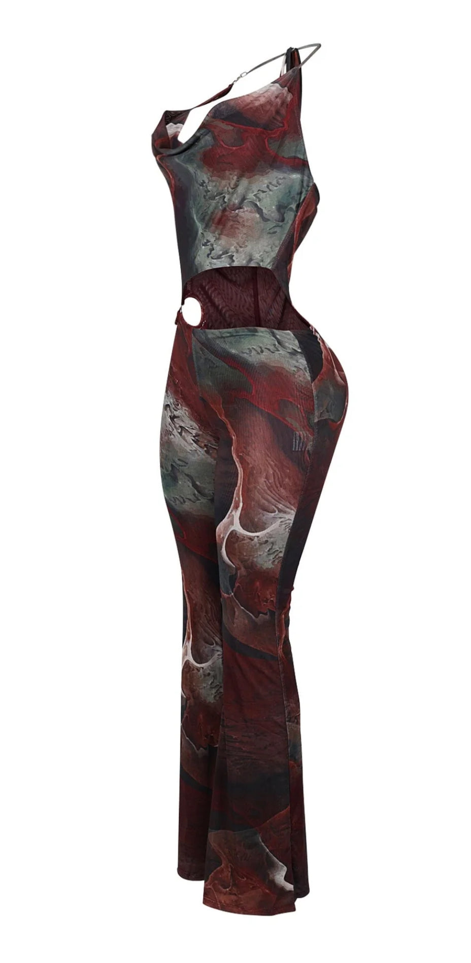 Amarie Mesh Print Cutout Halter Jumpsuit