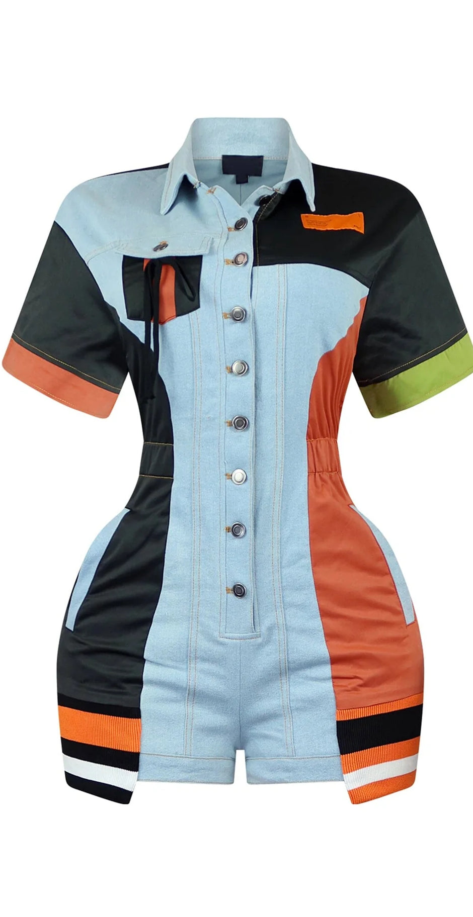 Never Give Up Button Down Short Sleeve Romper