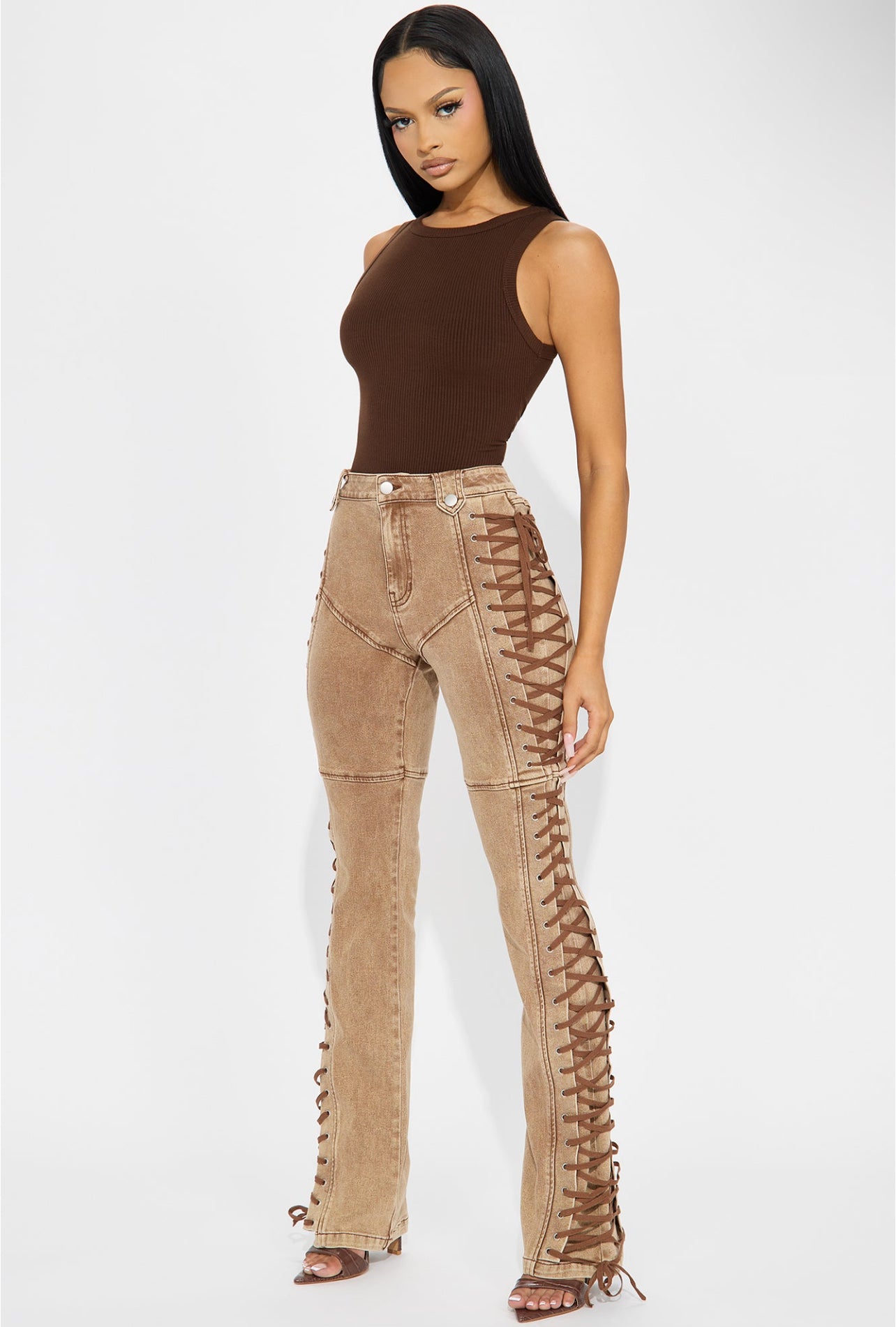 After Hour’s Lace Up Flare Pant - Khaki