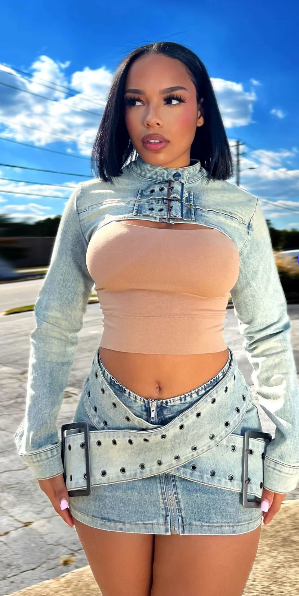 Toxic Buckle Crop Jacket & Buckle Skirt SET