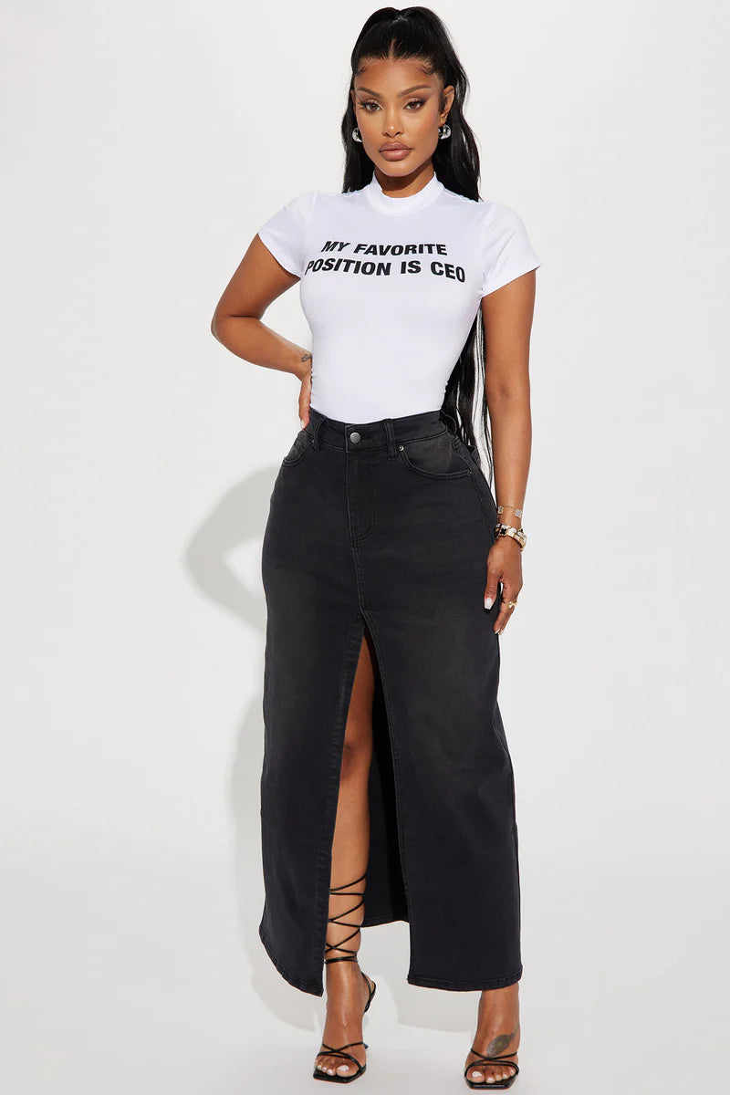 Nicole Denim Maxi Skirt - Black