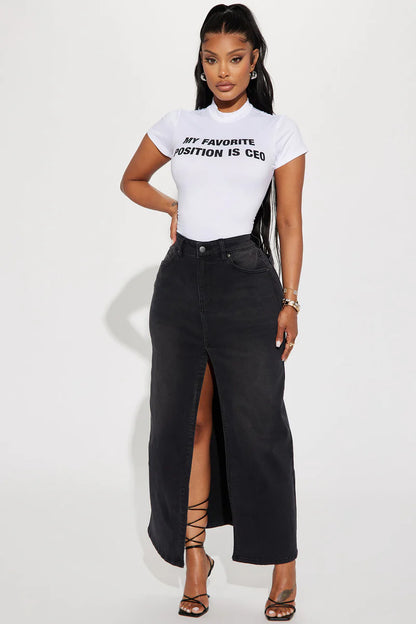 Nicole Denim Maxi Skirt - Black