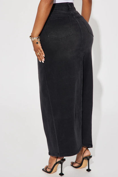 Nicole Denim Maxi Skirt - Black