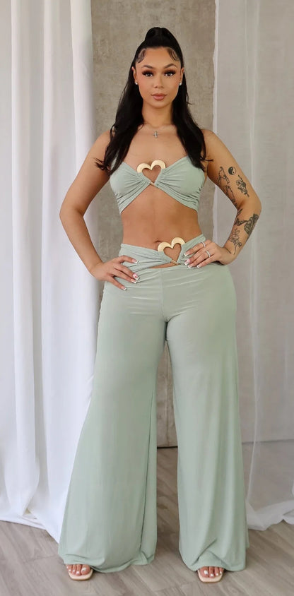 Skye Heart Detail Halter Top & Pants SET