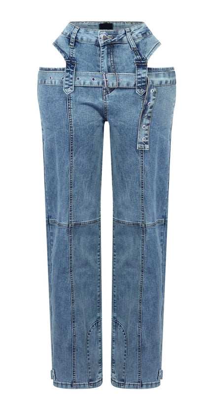 Aïden Washed Denim Cut Out With Belt Jeans