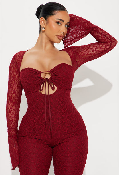 Saffron Lace Jumpsuit- Red