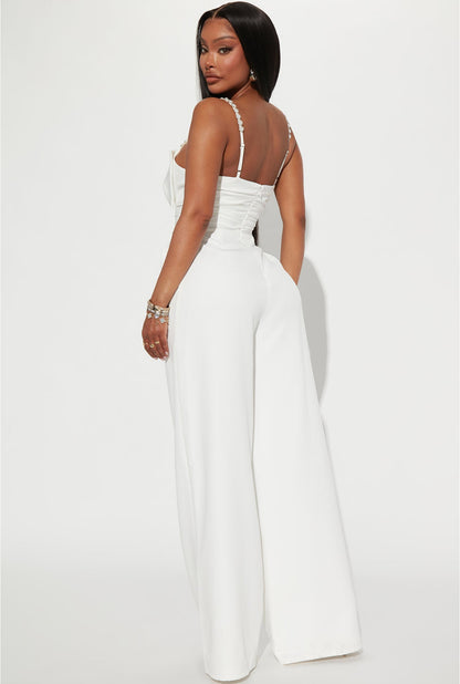 Leah Embellished Jumpsuit - White