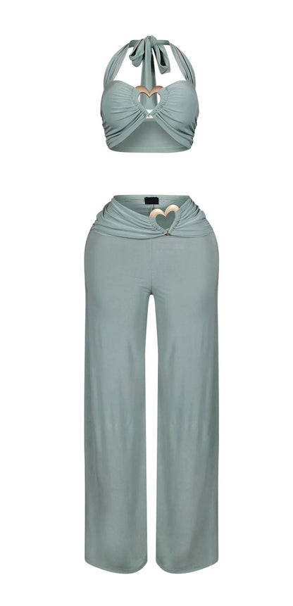 Skye Heart Detail Halter Top & Pants SET