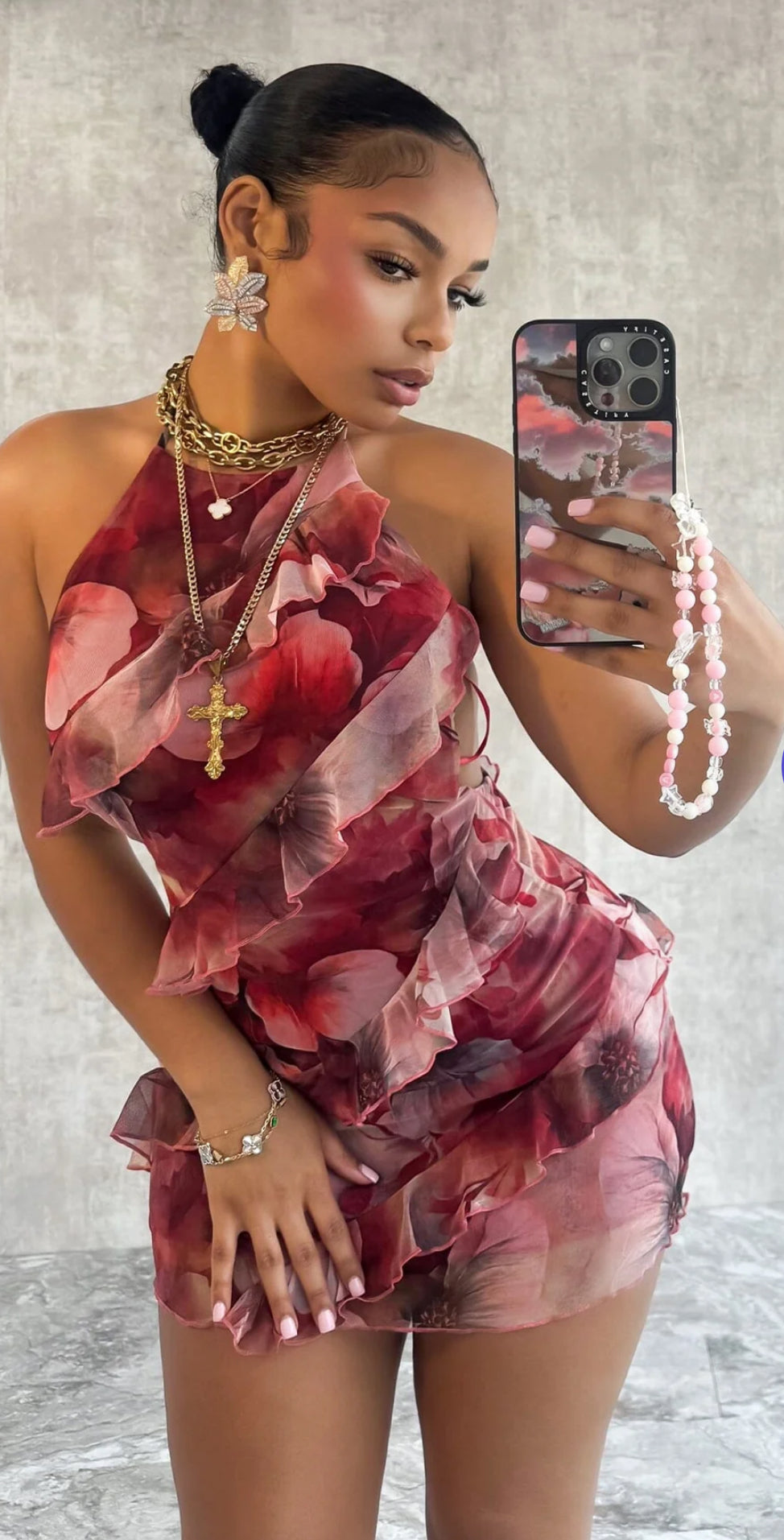 Hopeless Romantic Mesh Print Ruffle Dress